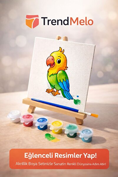 TrendMELO Eğitici Boyama Seti | Ahşap Şövale + Tuval | Çocuk Boya Seti