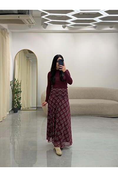 MARGA Drape Bel Detaylı Astarlı Desenli Etek