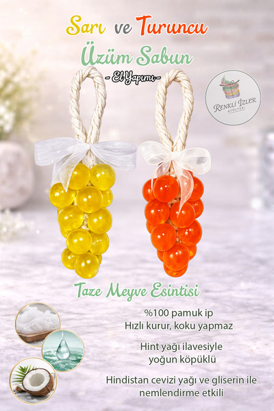 RenkliİzlerAtölyesi Handmade Grape Bunch Soap (Set of Two - Yellow and Orange...