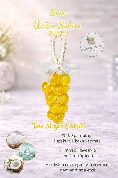 RenkliİzlerAtölyesi Handmade Grape Bunch Soap (with Yellow Ribbon)