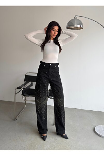 ParlaMira Γυναικείο τζιν με ψηλόμεσο κορδόνι με αγκράφα