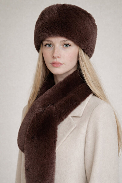 Şirin Giyim Aksesuar Set de 2 piese din pluș maro - Căciulă și eșarfă, luxoas...