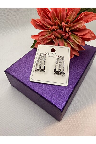 XUPING JEWELRY 3 Row Steel Earrings with Zircon Stone Heart Shape