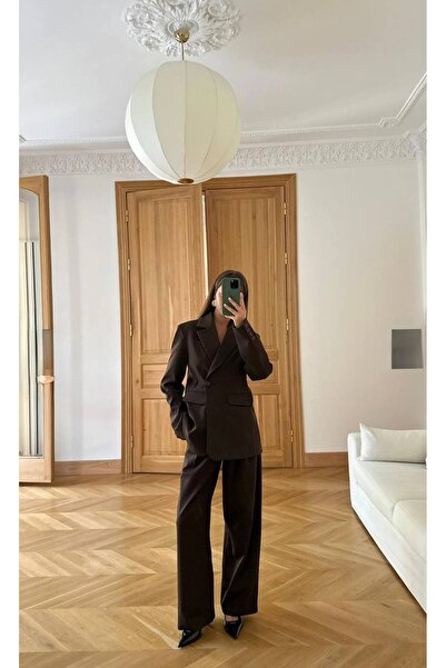 FMN Moda Palazzo Wide Leg Pants Vip Series Double-Breasted Double Button Clos...