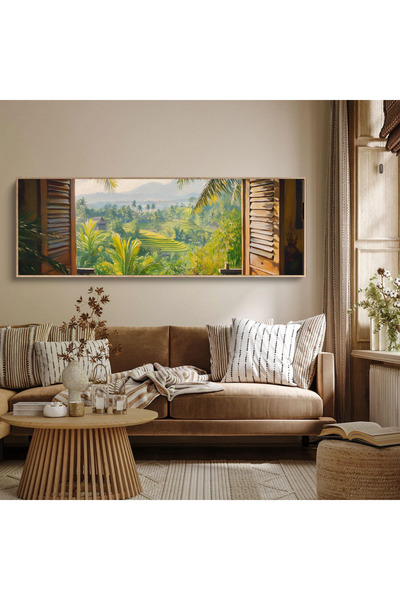 woodhomeworks Tek Parça Gerçek Ahşap Yatay Panorama Çerçeveli Tablo pencerede...