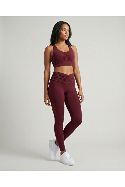 Grenj Fashion بنطلون رياضي محبوك بالكامل من قماش السكوبا الناعم باللون العناب...