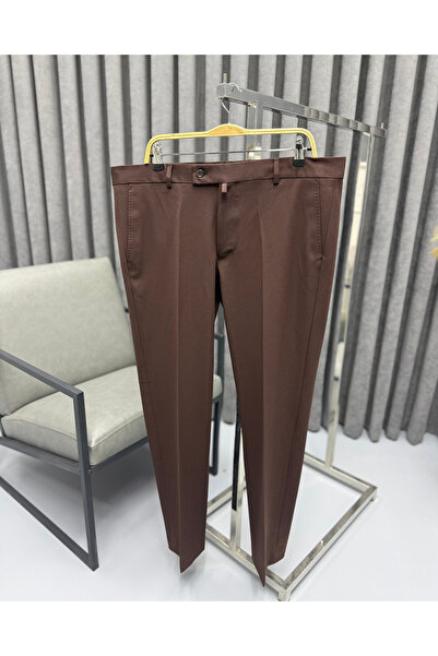 Avni Ceylan Men's Plain Classic Bitter Brown Fabric Trousers