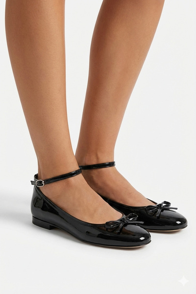 StWenn Patent Leather Mary Jane Ballerina Shoes with Stylish Buckle and Ortho...