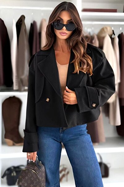 FashionForYou Vespera elegant fleece jacket, with lapels and buttons, Black, ...