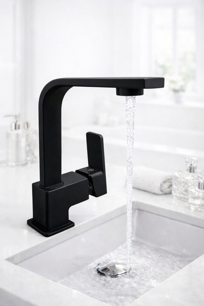 MUSLUQ SİYAH KARE LAVABO BATARYASI -KARE BATARYA