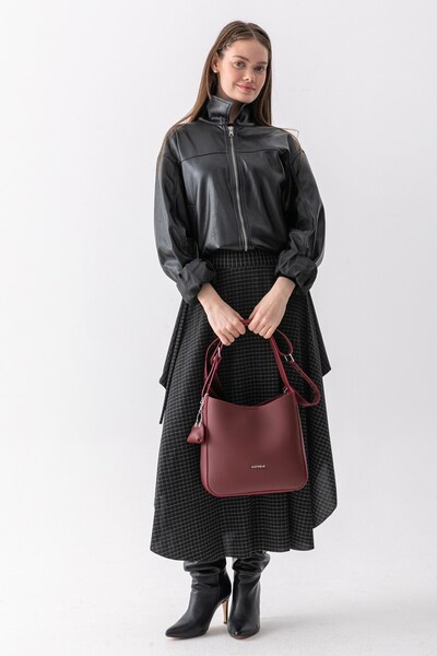 Just Polo Mila Charmlı Büyük Boy Yumuşak Deri Görünümlü Geniş Hacimli Bordo K...