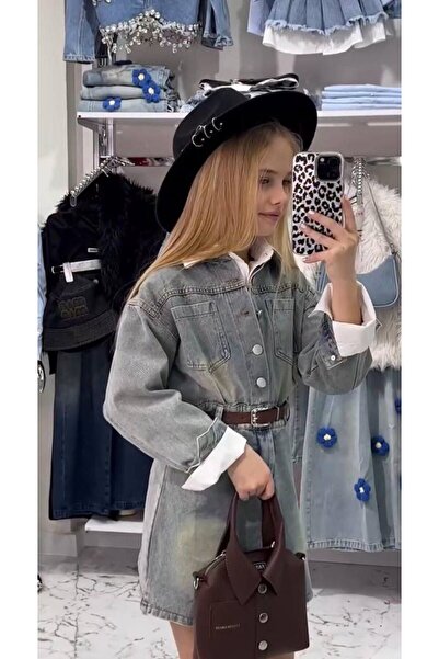 aynuraa Festive Product Denim Dress _Shirt_ Belt_Bag_Hat 5-Piece Set