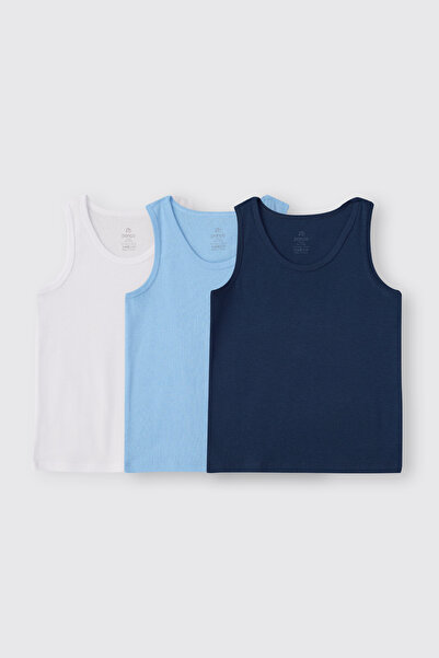 Panço Erkek Çocuk Kalın Askılı Beyaz 3'lü Atlet