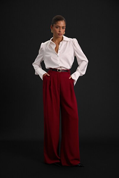 Sateen Luna Crepe Trousers - Burgundy