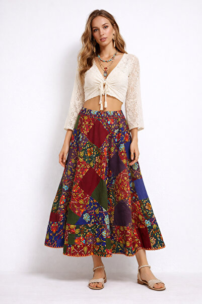 Tosbikotantik Kişiye Özel Tasarım Patchwork Maksi Pazen Etek