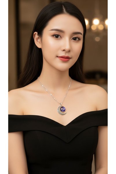 Stelo Forte Taurus Silver Color Necklace with Crescent Moon Figure Chain Necklace