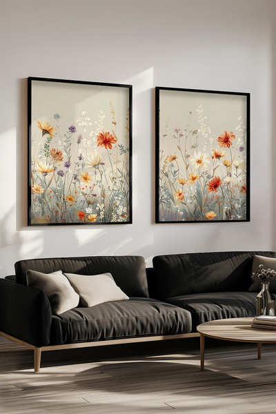 STARYUNA Black Wooden Framed Pastel Flower Scenery Double Painting Set Yuna500