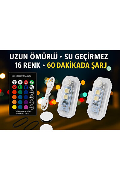 Mbois Kumandalı Rgb 16 Renk 2 Adet Led Drone Bisiklet Araç Çakarlı Lamba 7 Re...