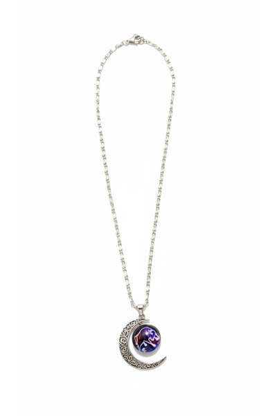 Stelo Forte Taurus Silver Color Necklace with Crescent Moon Figure Chain Neck...