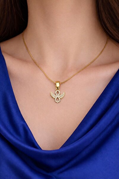 LAYDA إيرونيوم - قلادة من الفولاذ على شكل جناح ملاك مرصعة بحجر الزركون باللون...