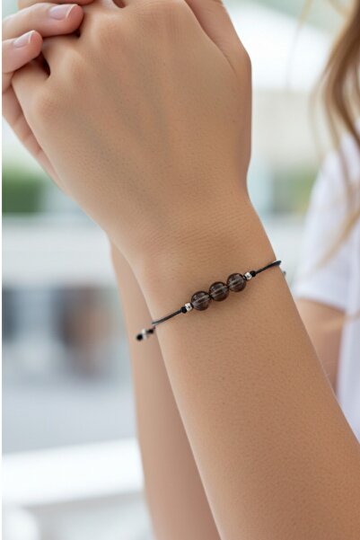 NBS Beautiful Naturel Stones سوار من حجر الكوارتز الدخاني الطبيعي مصنوع يدويً...