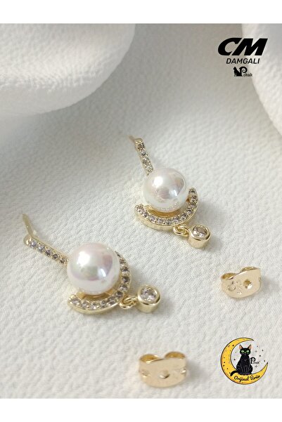POKAK CM JEWELRY Kadın 14K Altın Kaplama Kararmaz Vip Sallantı İncili Zirkon ...