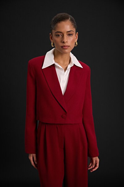 Sateen Luna Kısa Ceket - Bordo