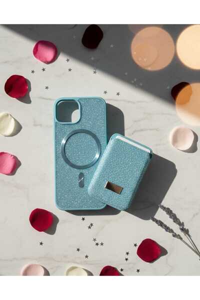KumOziShop iPhone 15 Uyumlu MagSafe ve Mıknatıs Özellikli Taşlı Cüzdanlı Prem...