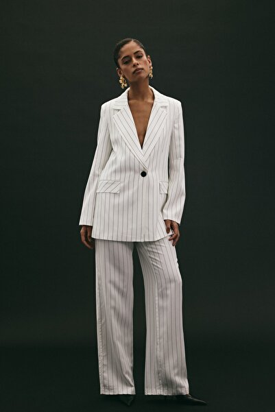 Sateen Rina Striped Trousers - Ecru