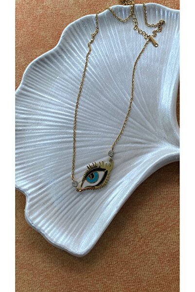 SELUVİA Stainless Steel Eye Figured Gold Eyelash Women's Necklace |   Evil Ey...