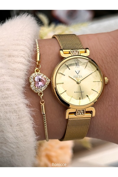 Fiesta Women's Golden Yellow Steel Mesh Cord, White Dial Lover's Gift Female ...