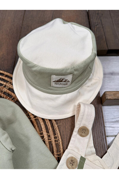 Bolly Baby Striped Safari Hat Shoulder Snap Sweatshirt Dungaree 3-Piece Baby Boy Set