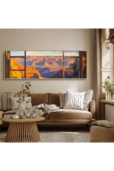 woodhomeworks Tek Parça Gerçek Ahşap Yatay Panorama Çerçeveli Tablo pencerede...