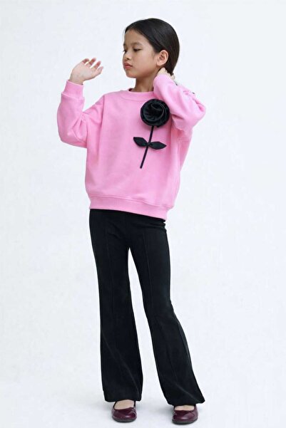 RONYPONY Girl's Black Floral Detailed Sweatshirt | Spanish Paça Team