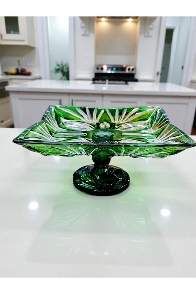 AYZ HOME Crystal Glass Presentation Bowl with Stand - 22 cm Cut-Decorated Sug...