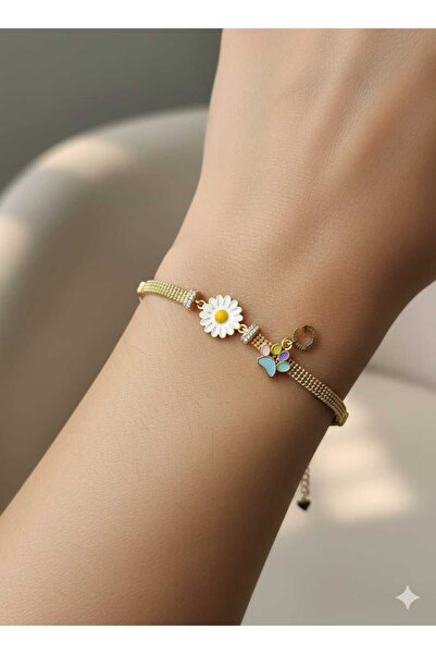 Papatya Silver 925 Ayar Tırnak Makası Örme Zincir Patili Harfli Papatya Bilek...