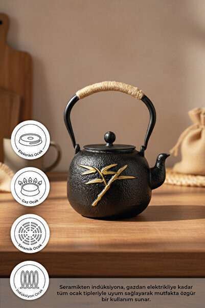 Taşev Armanno - Sümbül Döküm Demlik 1200 ml Siyah