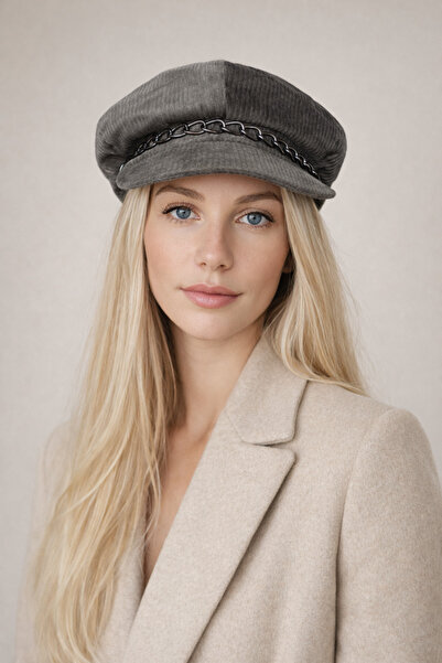 Şirin Giyim Aksesuar Pălărie tip beretă pentru femei, cu detaliu lanț, kaki -...