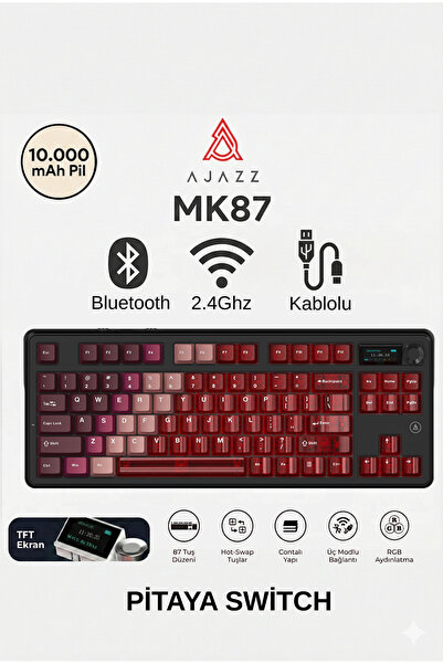 Ajazz MK87 Pitaya Switch 10.000 Mah Batarya RGB Mekanik Oyun Klavyesi-Ayrılab...