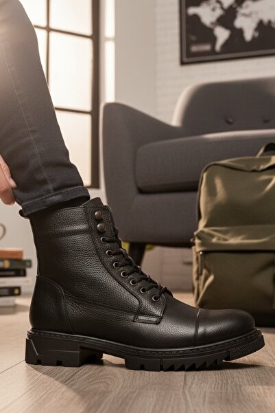 ENOCH SHOES Enoch Hakiki Deri Yüksek Konçlu ve Tırtıklı Tabanlı Erkek Bot
