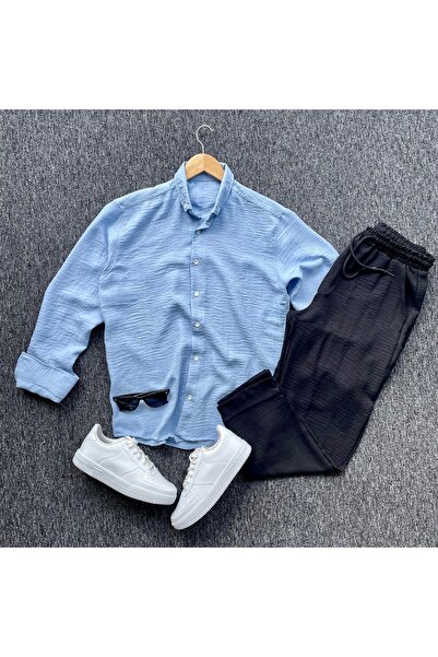 PRİME MODA Men's Crinkle Linen Shirt Pants Set