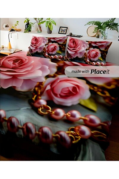 Elmas Dizayn 240X260 cm Double Bedding Set Cotton Satin Hypoallergenic Rose a...