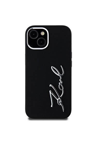 Karl Lagerfeld Carcasă din silicon cu logo metalic pentru iPhone 15 - Neagră