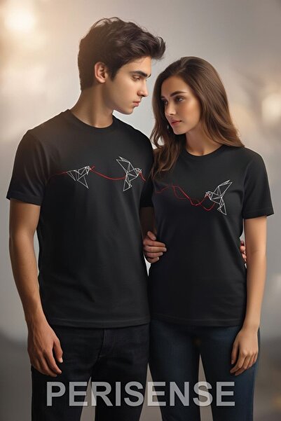 PERISENSE Set de tricouri pentru cupluri Lover Combination Creative 2381 cu d...