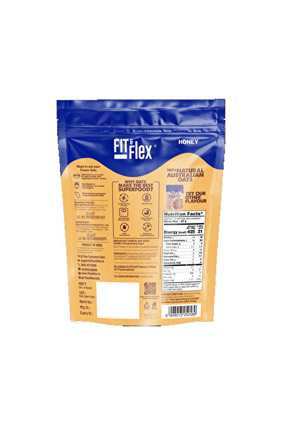 FIT and FLEX شوفان باور بالعسل، ١٠ غرام بروتين، لا يحتاج إلى طهي، غني بالألياف، خالٍ من الكوليسترول، خالٍ من الغلوتين، ٤٠٠ غرام