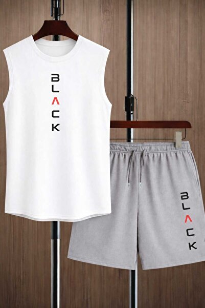 TREND ALİSSE 2 Li Takım motion short Ve Atlet- Ikili gri Ve beyaz Baskılı Yaz...