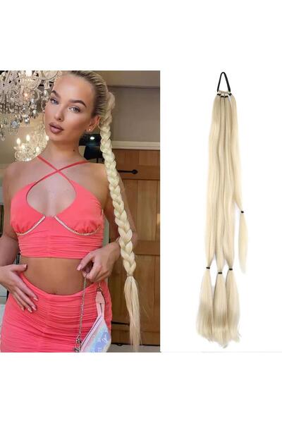 Zeysum Platin Renk Üçlü Örgü Tokalı At Kuyruğu 70 cm