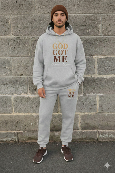 WOODROFFE Unisex'God Got Me' Printed Oversize Hooded Tracksuit Set Loose Fit