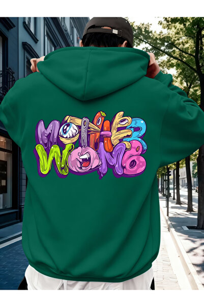 ALEYZA MODA ΠΟΛΥΧΡΩΜΟ Βαμβακερό μπεζ φούτερ με στάμπα και τσέπη με κουκούλα