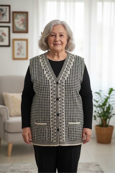 THEBEK Women's Knitwear Mother's Vest with Buttons and Pockets Classic Black ...